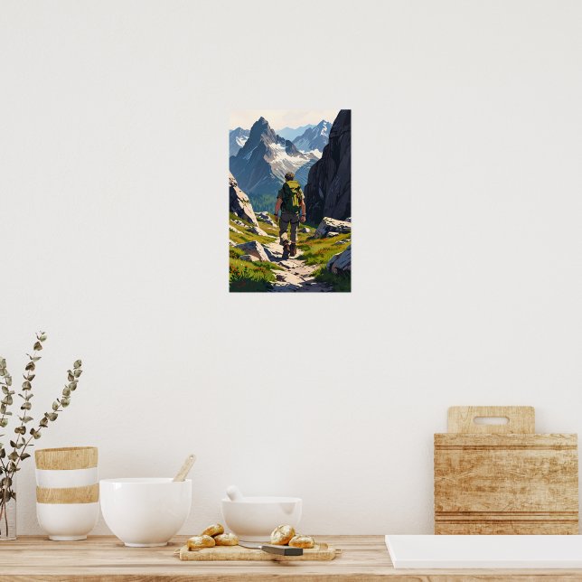 Mountain Hiker Äventyrs Konst Poster (Kök)