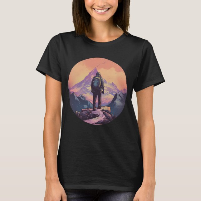 Mountain Hiking Sunset T Shirt (Framsida)