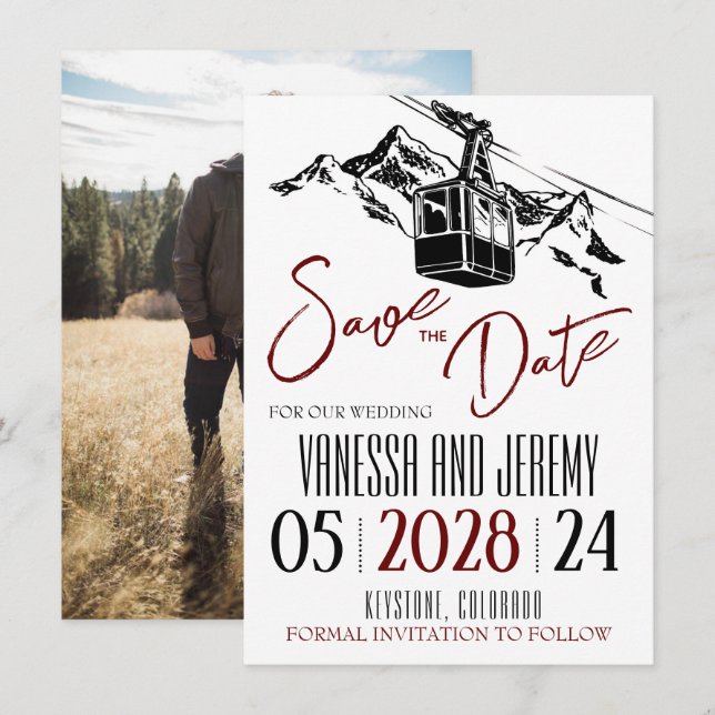 Mountain Kärlek Burgundy Spara Datumet (Fram/baksida)