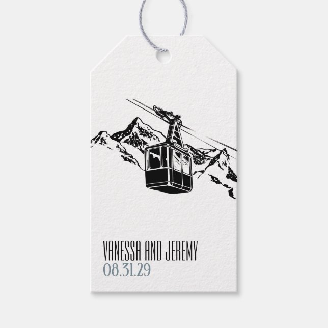 Mountain Kärlek Dusty Blue Bröllop Presentetikett (Framsidan)