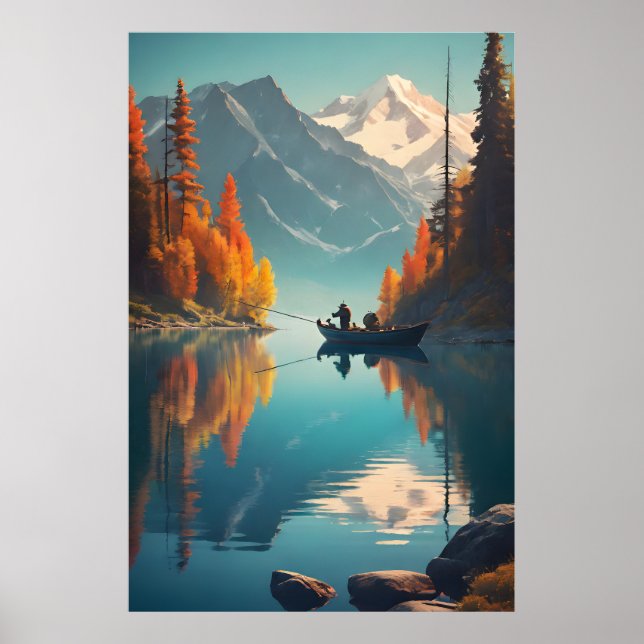 Mountain Lake Fishing Nature Poster (Framsidan)