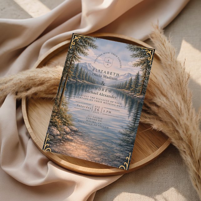 Mountain Lake Forest Reflection Wedding Inbjudningar (Skapare uppladdad)