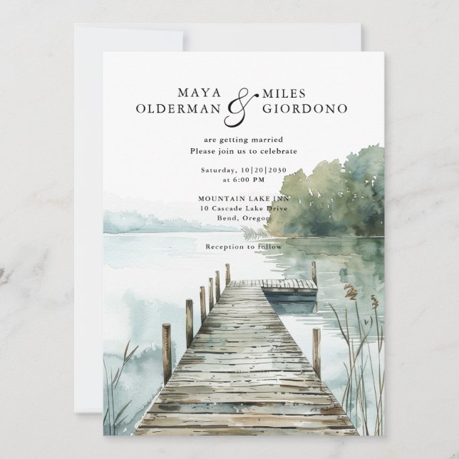 Mountain Lake Forest Watercolor Wedding Inbjudningar (Framsida)