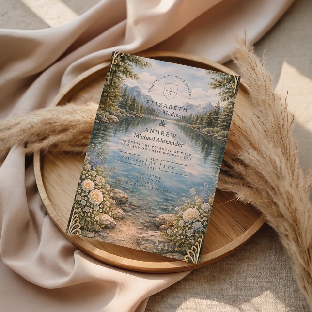 Mountain Lake Forest Wildflower Wedding Inbjudningar (Skapare uppladdad)