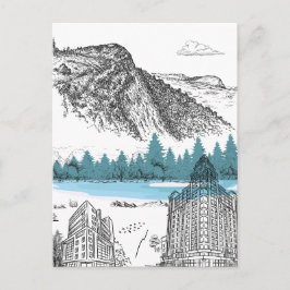 Mountain Lake Lodge Illustration Nature Scenery Vykort