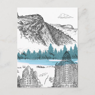 Mountain Lake Lodge Illustration Nature Scenery Vykort