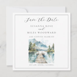 Mountain Lake Watercolor Forest Trees Save the Dat Inbjudningar