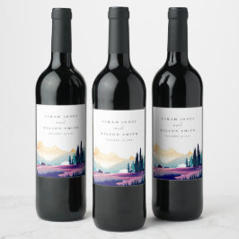 Mountain Land Lilac Fält Ligcape Bröllop Vinflaska Etikett