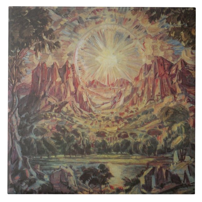 Mountain Landscape (av Konstantin Bogaevsky) Kakelplatta (Framsidan)