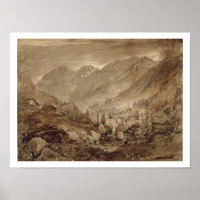 Mountain Ligcape, Macugnaga, 1845 (penna och brun  Poster (Framsidan)