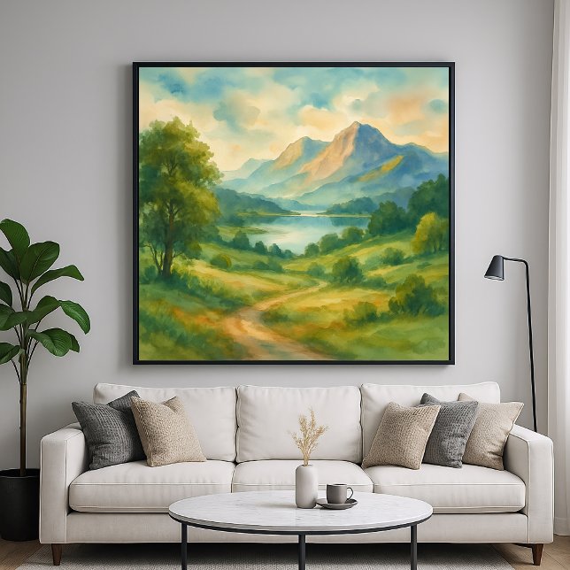 Mountain Ligcape - Watercolor Painting Stil Art Poster (Skapare uppladdad)