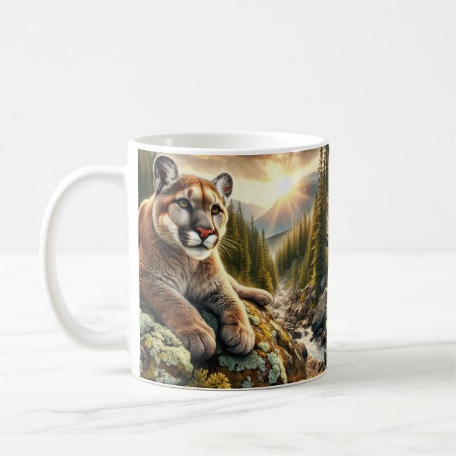Mountain Lion Stora Katt Kaffe Mugg (Vänster)