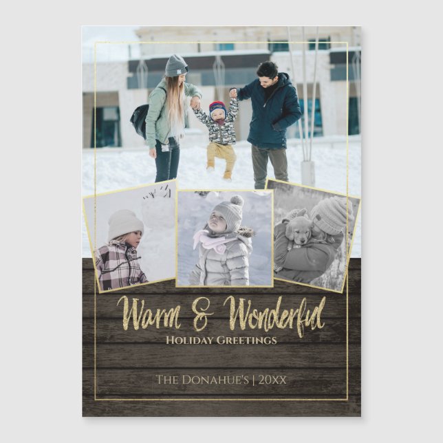 Mountain Lodge Rustic Wood och Guld Quad Photo (Framsida)