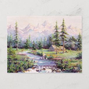 MOUNTAIN LOG CABIN by SHARON SHARPE Vykort