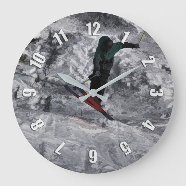 Mountain Luft - Downhill Skier Stor Klocka (Framsida)