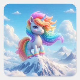 Mountain Magic Rainbow Unicorn Fyrkantigt Klistermärke