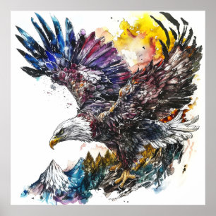 Mountain Majesty Eagle Watercolor Poster