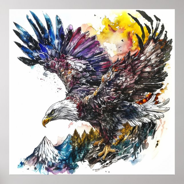 Mountain Majesty Eagle Watercolor Poster (Framsidan)