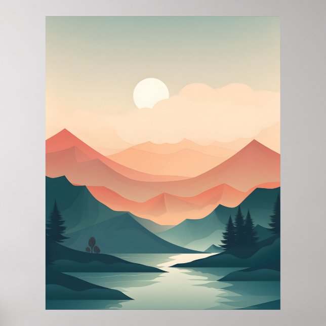 Mountain Majesty: Sunlit River Journey Poster (Framsidan)
