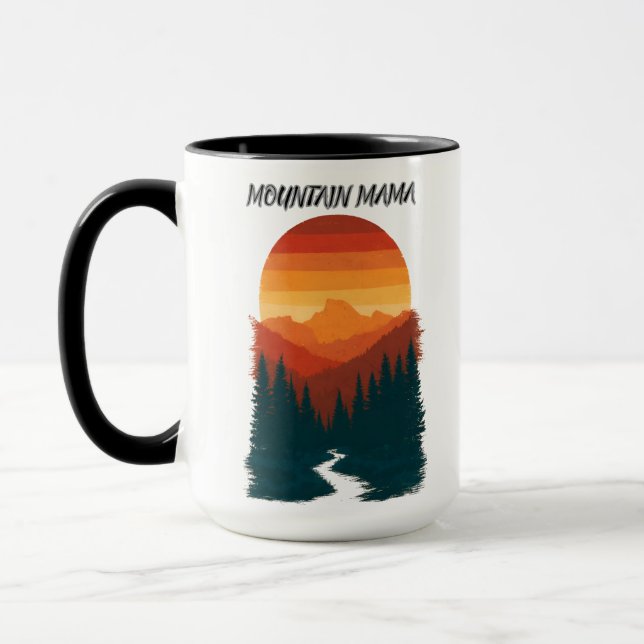 Mountain Mama Retro Solnedgång Skog Grafik Mugg (Vänster)