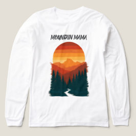 Mountain Mama Retro Solnedgång Skog Grafisk T Shirt