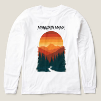 Mountain Mama Retro Solnedgång Skog Grafisk T Shirt
