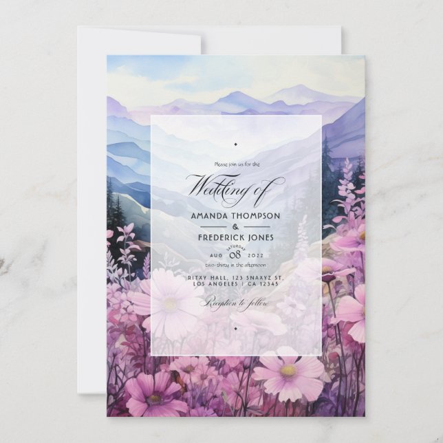 Mountain Mauve Blommigt Bröllop Inbjudningar (Framsida)