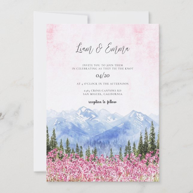 Mountain Meadow Watercolor Wedding Invitation Inbjudningar (Framsida)