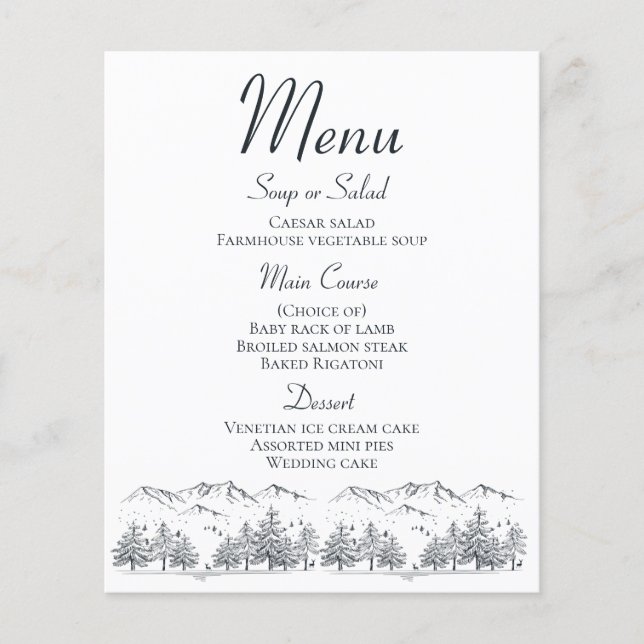 Mountain Menu Rustic Bröllop Land Winter (Framsida)