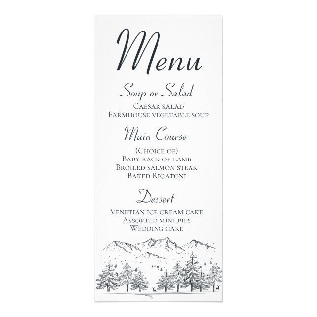 Mountain Menu Rustic Bröllop Land Winter Reklamkort (Framsidan)