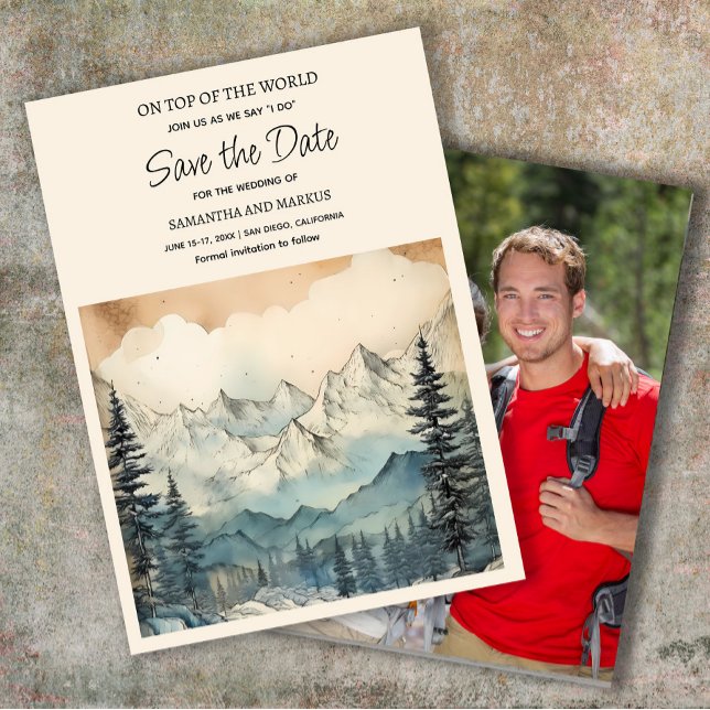 Mountain Nature Bröllopsfoto Spara datum  Spara Datumet (Mountain wedding Save the Date photo card)
