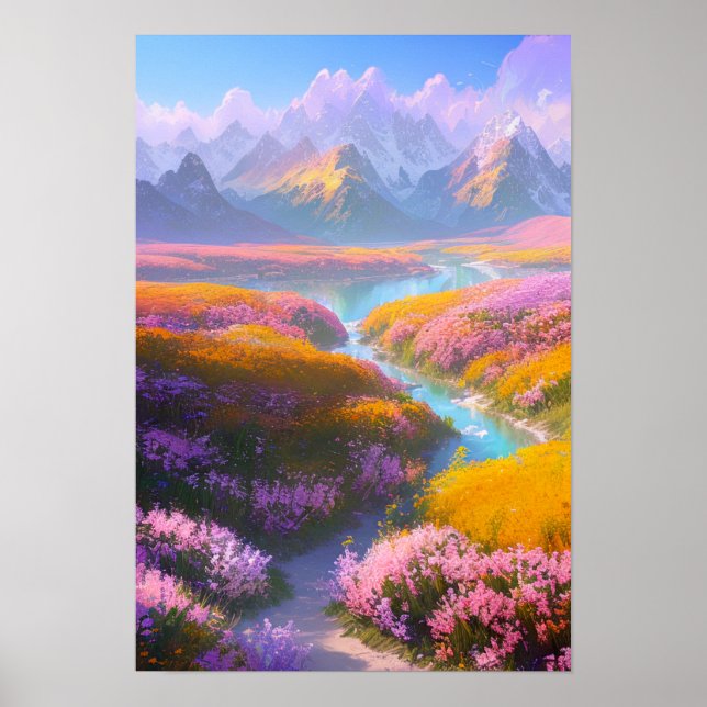 Mountain Oasis, Fält of Flowers Poster (Framsidan)