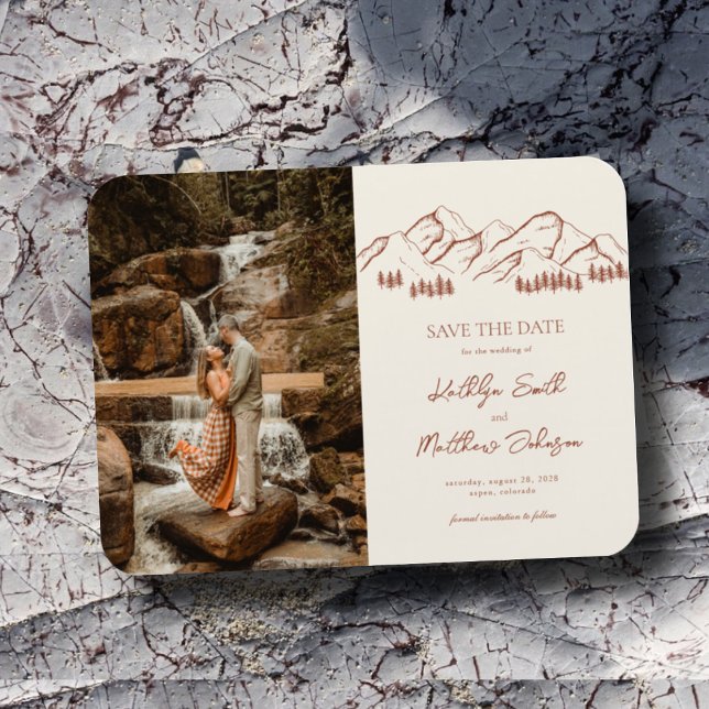 Mountain Outdoor Terracotta Bröllop spara datum Magnet (Skapare uppladdad)