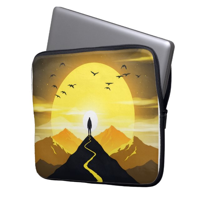 Mountain Peak Silhouette with a winding. Pedestal Laptop Fodral (Framsidan Vänster)