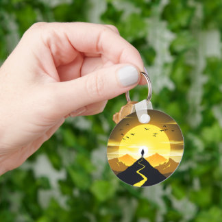 Mountain Peak Silhouette with a winding. Pedestal Nyckelring