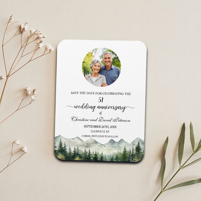 Mountain Pine 51 Bröllopsjubileum Spara Datum Magnet (Skapare uppladdad)