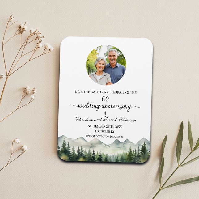 Mountain Pine 60 Bröllopsjubileum Spara datum Magnet (Skapare uppladdad)