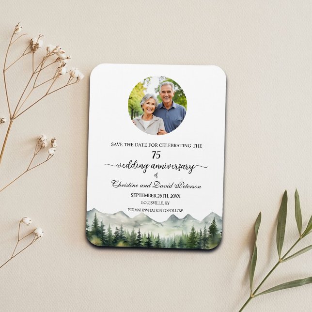 Mountain Pine 75 Bröllopsjubileum Spara Datum Magnet (Skapare uppladdad)