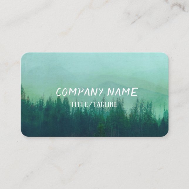 mountain pine forest nature art misty landscape   visitkort (Framsida)