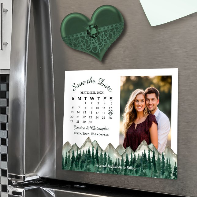 Mountain & Pine Kalender Foto Spara Datum Magnet (Magnetic for convenient display!)