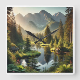 Mountain Pond Fyrkantig Klocka