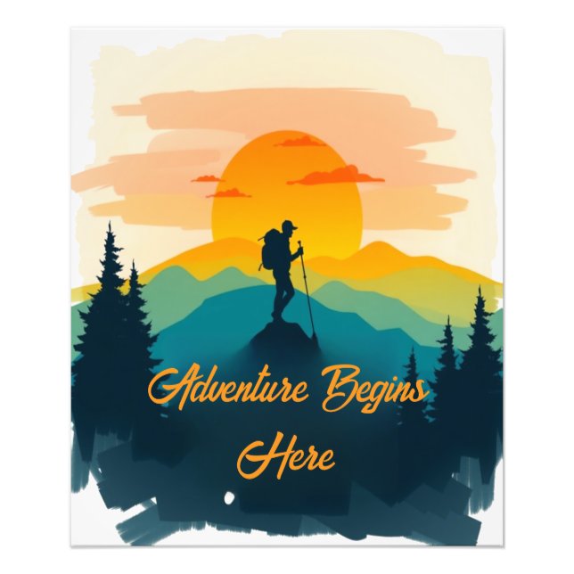 Mountain Poster – Adventure Begins Here (Framsidan)