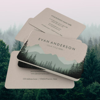 Mountain Range Pine Trees in Shades of Sage Visitkort