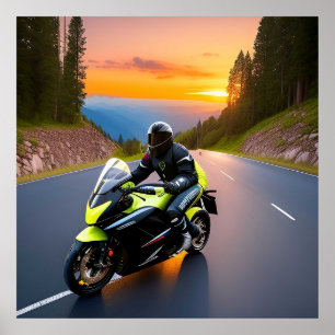 Mountain Ride Cykel Scen För Motorcykelälskare Poster
