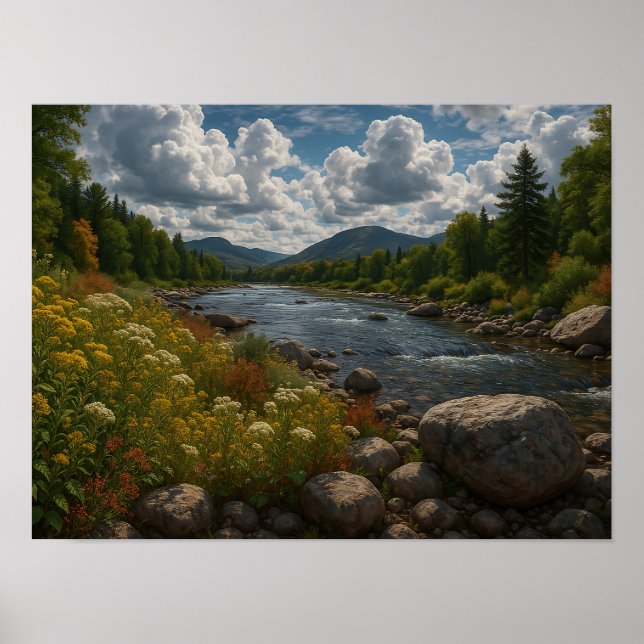 Mountain River Wildflowers Landscape  Poster (Framsidan)