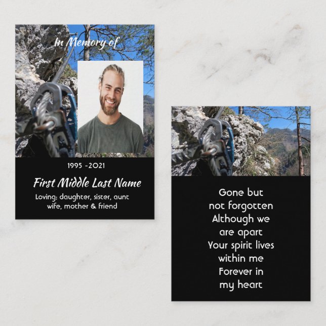 Mountain Rock Climbing Memorial Keepsake  Visitkort (Fram/baksida)