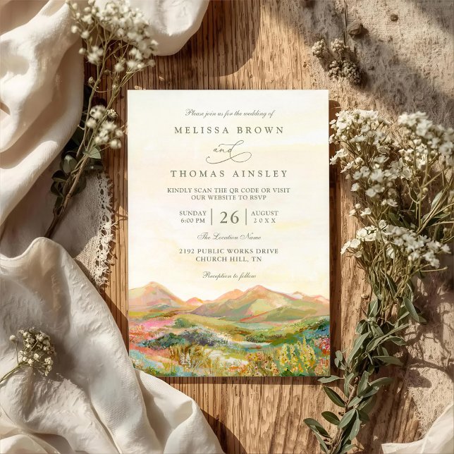 Mountain Rustic Country Elegant QR Code Wedding Inbjudningar (Skapare uppladdad)