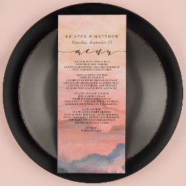 Mountain Rustic Sunset Watercolor Bröllop Meny