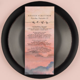 Mountain Rustic Sunset Watercolor Bröllop Meny
