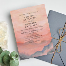 Mountain Rustic Sunset Watercolor Orange Bröllop